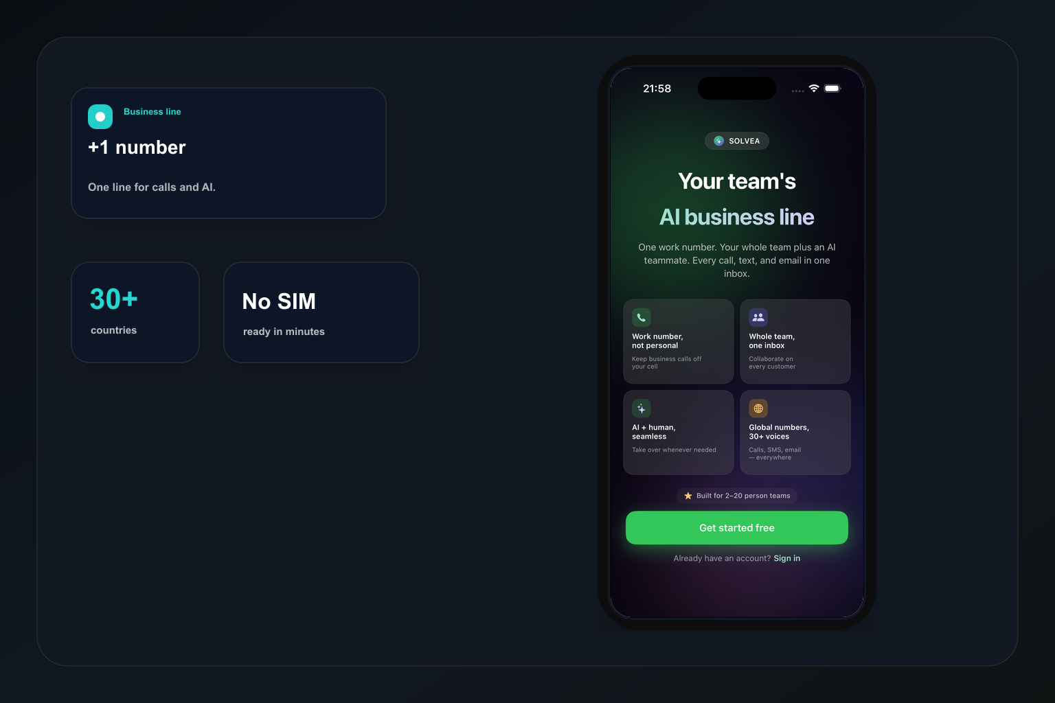 Solvea business phone number app preview