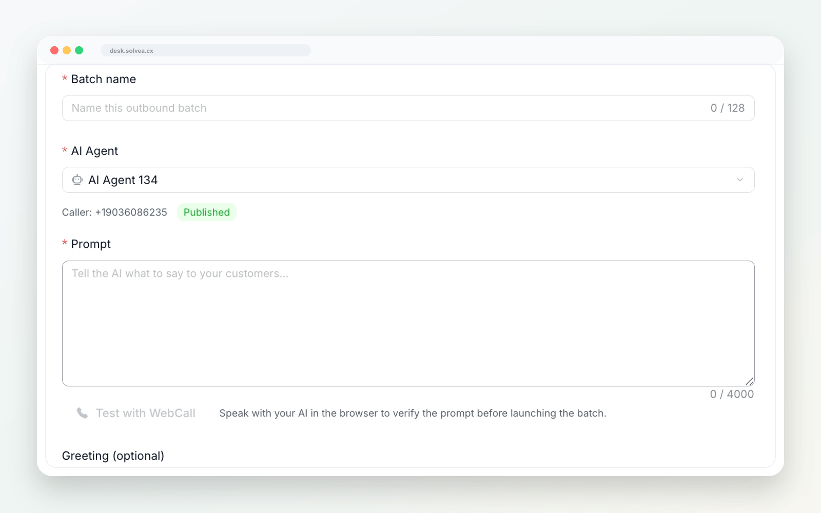 AI answering settings in Solvea